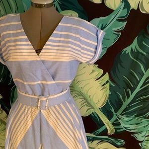 Vintage Blue and White Striped Midi Dress